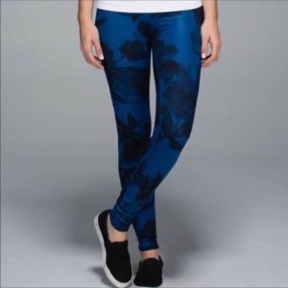 Lululemon Wonder-under Blue Floral Leggings Size 6 - Picture 1 of 3